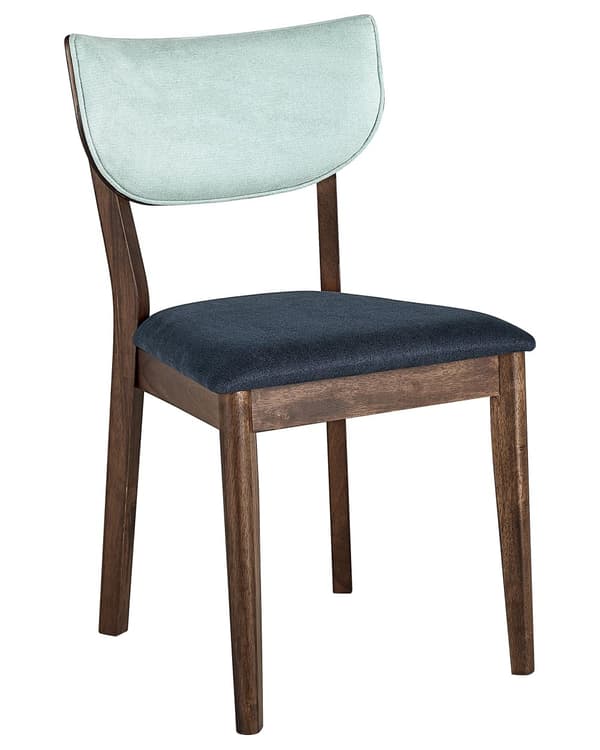 Set med 2 matstolar Mörkt gummiträ Blå Tyg Utan armstöd Retro Traditionell Stil