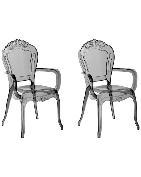 Sett med 2 Spisestoler Transparent Svart Akryl Solid Rygg Stabelbar Vintage Moderne Design
