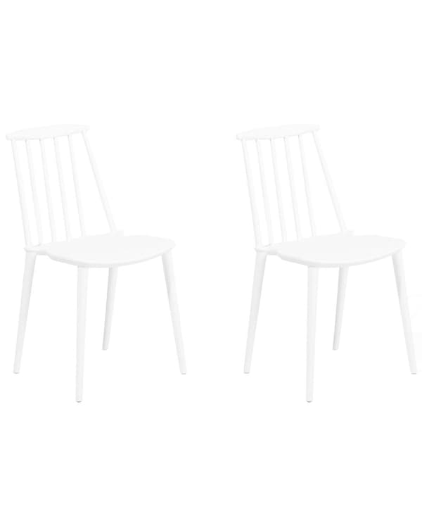 Sett med 2 Spisestoler Hvit Syntetisk Materiale Lamellrygg Armløs Tradisjonell Design