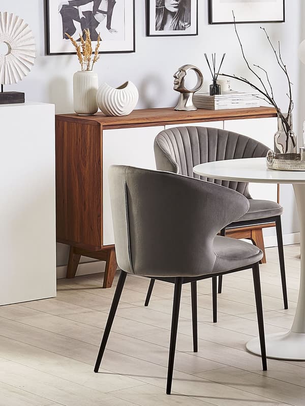 Sett med 2 Spisestoler Grå Fløyelstrekk med Svarte ben Retro Industriell stil