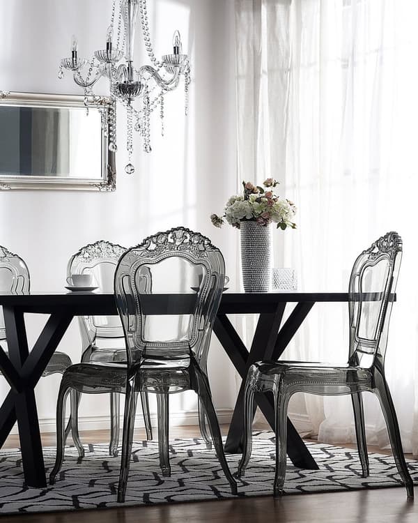 Sett med 2 Spisestoler Svart Transparent Akryl Solid Rygg Armløs Stabelbar Vintage Moderne Design