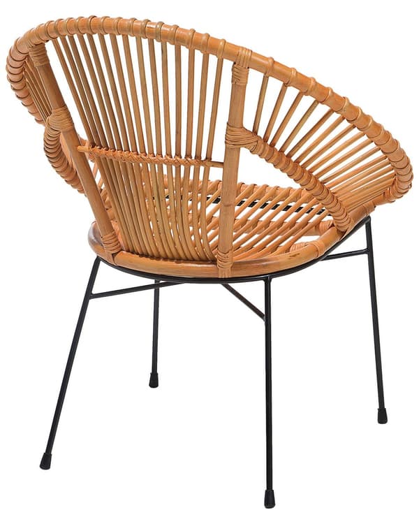 Lenestol i rotting Sand Beige Flettet Svart Metall Ben Papasan Stue Spisestue