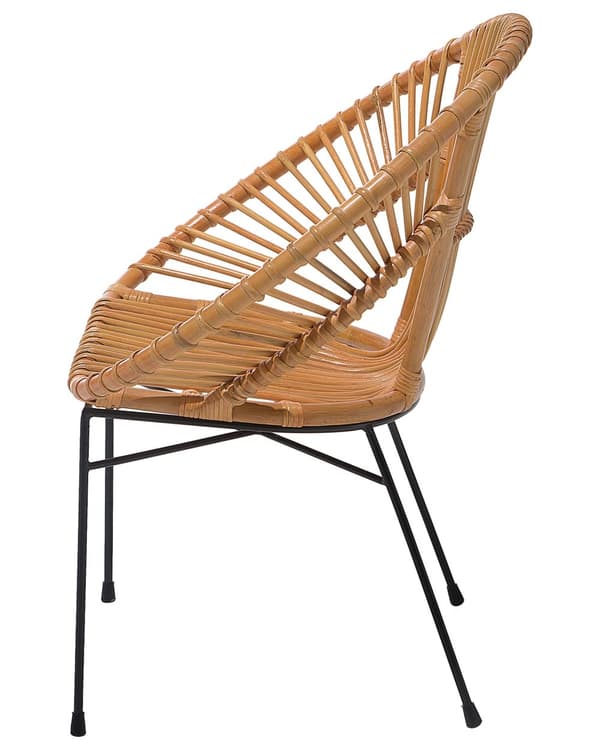 Lenestol i rotting Sand Beige Flettet Svart Metall Ben Papasan Stue Spisestue