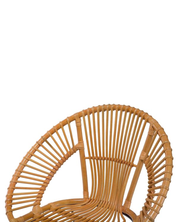 Lenestol i rotting Sand Beige Flettet Svart Metall Ben Papasan Stue Spisestue