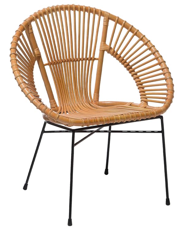 Lenestol i rotting Sand Beige Flettet Svart Metall Ben Papasan Stue Spisestue