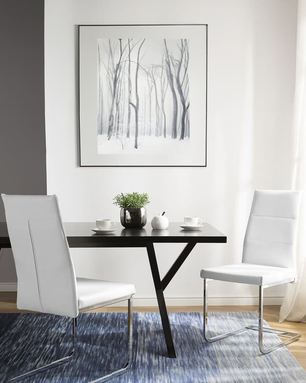 Sett med 2 spisebordsstoler Hvit kunstskinnpolstret Cantilever Sølvben Armløs Moderne Design