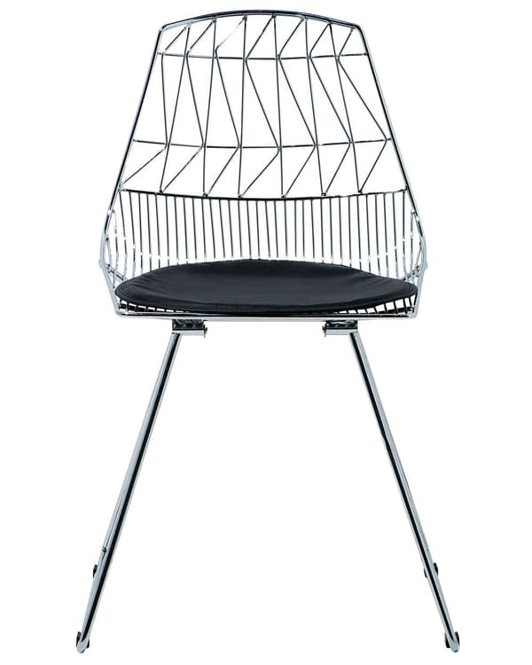 Sett med 2 Spisestoler Sølv Metallramme Sete Kunstskinn Geometrisk ryggstøtte Moderne industriell design