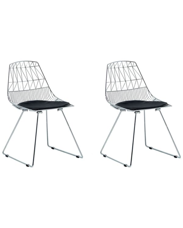 Sett med 2 Spisestoler Sølv Metallramme Sete Kunstskinn Geometrisk ryggstøtte Moderne industriell design