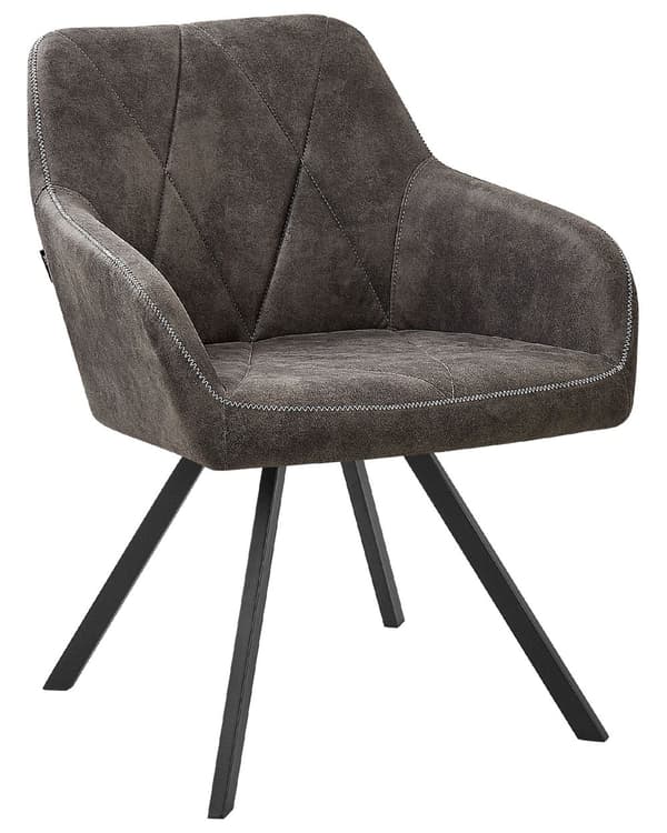 Sett med 2 spisestuestoler i grått stoff med armlene Vattert ryggstøtte Svarte metallben Retro Overgangsstil