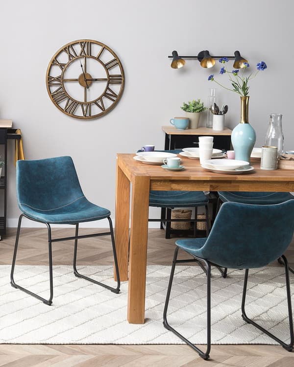 Sett med 2 spisestoler Blå Stoff Polstret Svarte ben Moderne Retro Spisestue Kjøkken