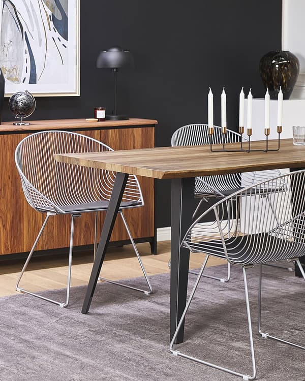 Sett med 2 Spisestuestoler Sølv Metallramme Svart Imitert Skinnsete Moderne Industridesign