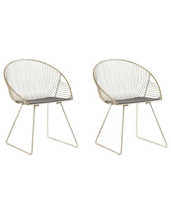 Sett med 2 Spisestuestoler Gull Metallramme Svart Kunstskinnsete Moderne Glamour Design