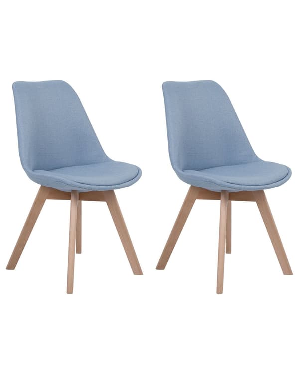 Sett med 2 Spisestuestoler Lyseblå Blå Imitert Skinn Elegante Treben