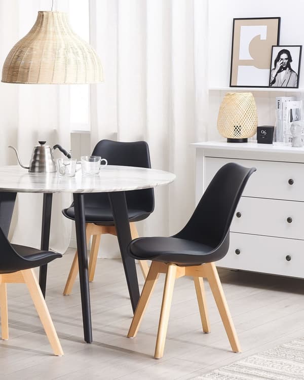 Sett med 2 Spisestuestoler Svart Kunstskinn Elegant Moderne Treben