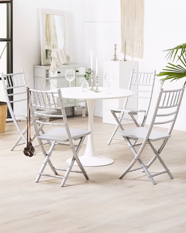 Sett med 4 Sammenleggbare Stoler Sølv Spisestuestoler Bøketre Moderne Stil
