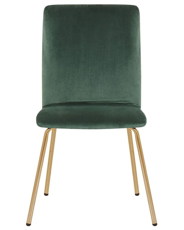 Sett med 2 spisestuestoler Grønn fløyel Armløs Gull Metallben Retro Glam