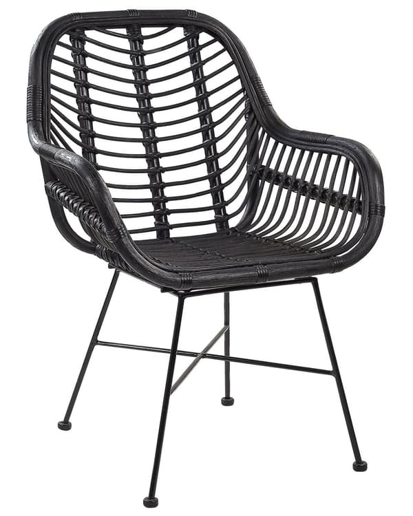 Stol Svart Rotting Metall Flettet stol Med armlener Stue Spisestue Moderne Boho