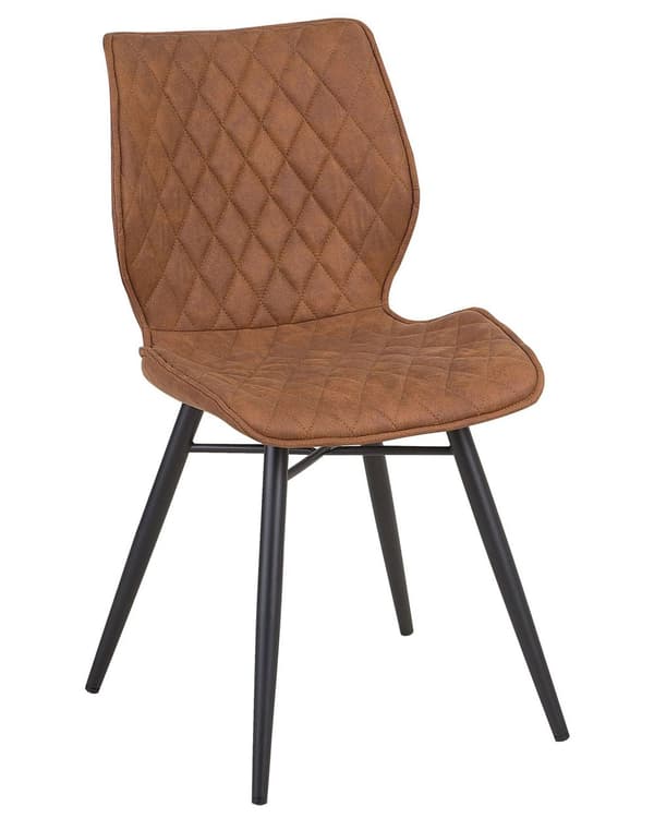Sett med 2 Spisestuestoler Brunt Stoff Møbeltrekk Svarte Ben Rustikk Retro Stil Hage