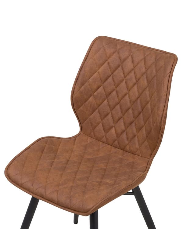 Sett med 2 Spisestuestoler Brunt Stoff Møbeltrekk Svarte Ben Rustikk Retro Stil Hage