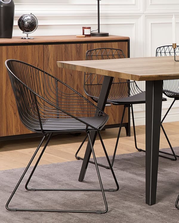 Sett med 2 Spisestoler Svart Metallramme Sete Kunstskinn Geometrisk ryggstøtte Moderne industriell design