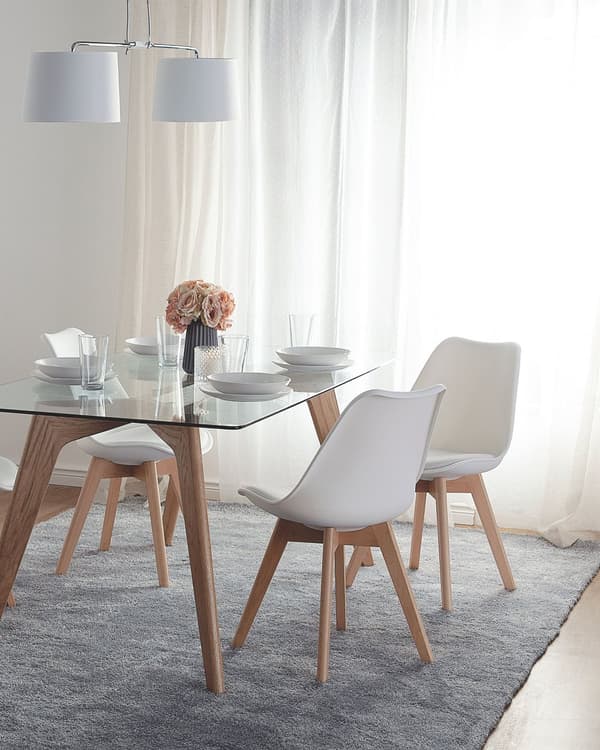 Sett med 2 Spisestuestoler Hvit Kunstskinn Elegant Moderne Treben