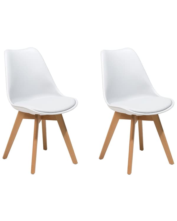 Sett med 2 Spisestuestoler Hvit Kunstskinn Elegant Moderne Treben