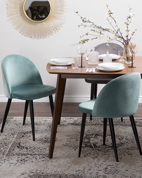 Sett med 2 Spisestoler Mintgrønn Fløyelsstoff Moderne Retro Design Svarte skråstilte ben