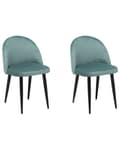 Miniatyrbilde 1 av 11: Sett med 2 Spisestoler Mintgrønn Fløyelsstoff Moderne Retro Design Svarte skråstilte ben