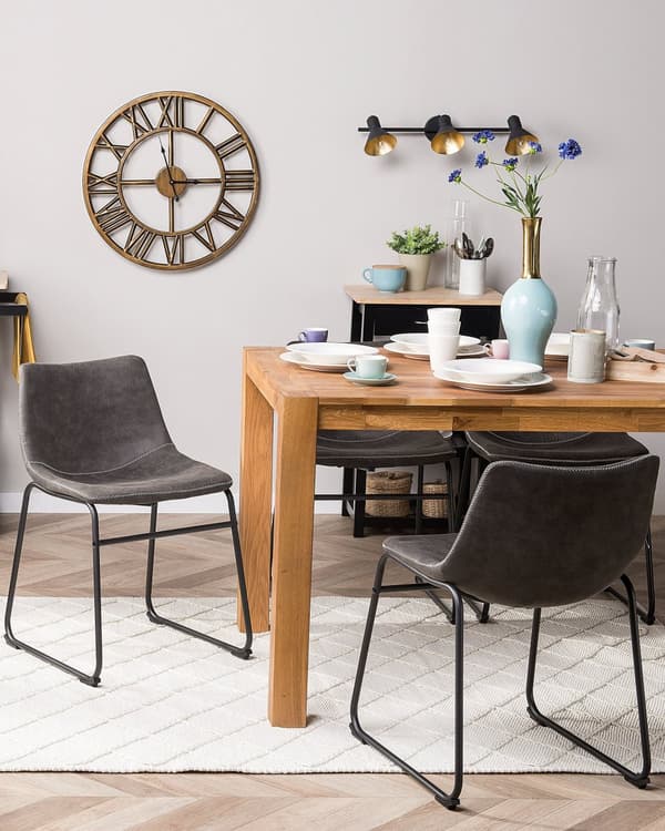 Sett med 2 spisestoler Grå Stoff Polstret Svarte ben Moderne Retro Spisestue Kjøkken