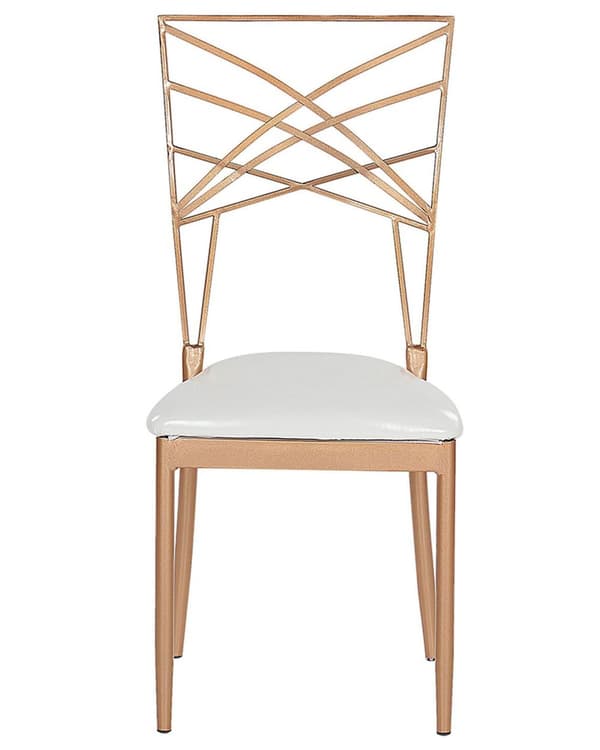 Sett med 2 Spisestoler Gull Metall Kuskinn Hvit Setepute Industriell Glamour stil