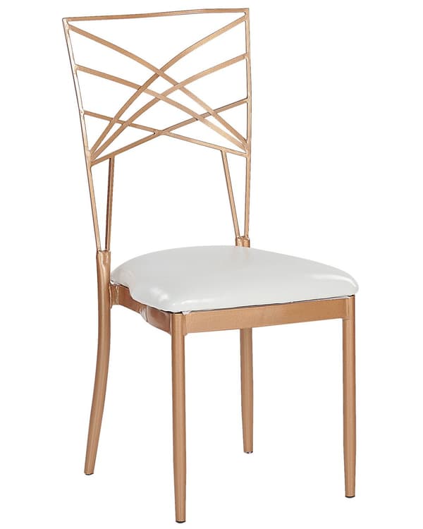 Sett med 2 Spisestoler Gull Metall Kuskinn Hvit Setepute Industriell Glamour stil