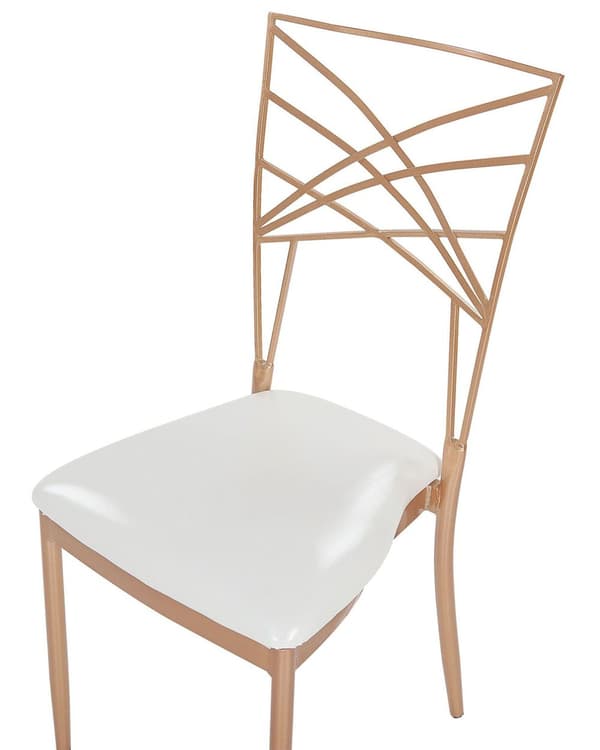 Sett med 2 Spisestoler Gull Metall Kuskinn Hvit Setepute Industriell Glamour stil