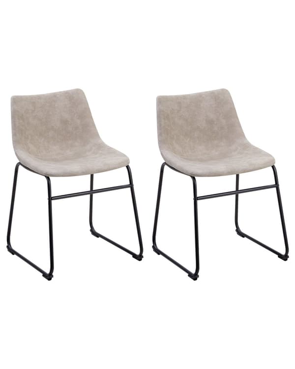 Sett med 2 spisestoler Beige Stoff Polstret Svarte ben Moderne Retro Spisestue Kjøkken