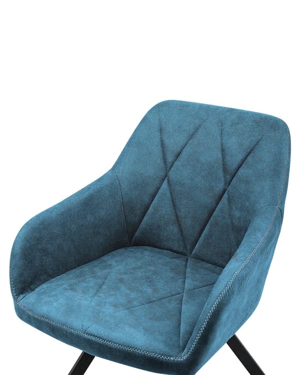 Sett med 2 spisestuestoler i blått stoff med armlene Vattert ryggstøtte Svarte metallben Retro Overgangsstil