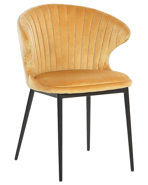 Sett med 2 Spisestoler Gul Fløyelstrekk med Svarte ben Retro Industriell stil