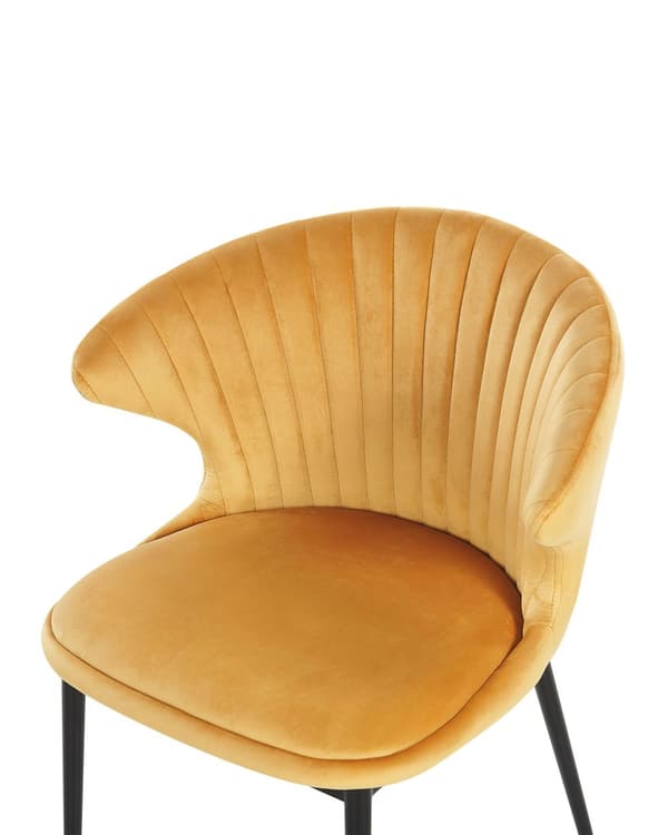 Sett med 2 Spisestoler Gul Fløyelstrekk med Svarte ben Retro Industriell stil