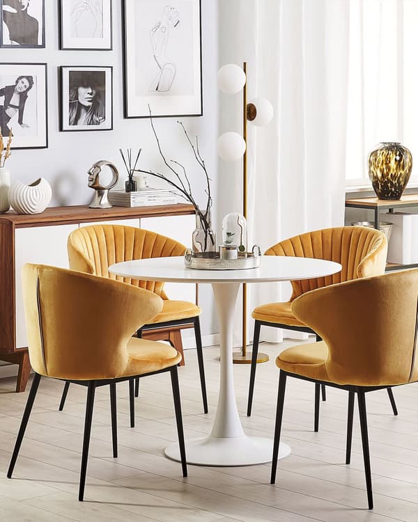 Sett med 2 Spisestoler Gul Fløyelstrekk med Svarte ben Retro Industriell stil