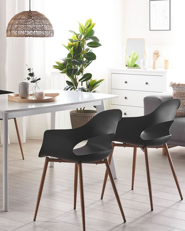 Sett med 2 Spisebordsstoler Svart Syntetisk Materiale Slanke Ben Dekorative