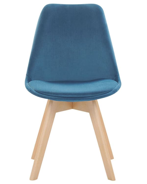 Sett med 2 Spisestuestoler Blå Fløyel Polstring Sete Elegant Moderne Treben