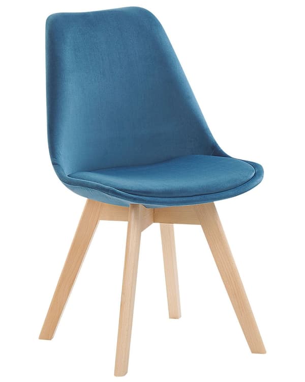 Sett med 2 Spisestuestoler Blå Fløyel Polstring Sete Elegant Moderne Treben