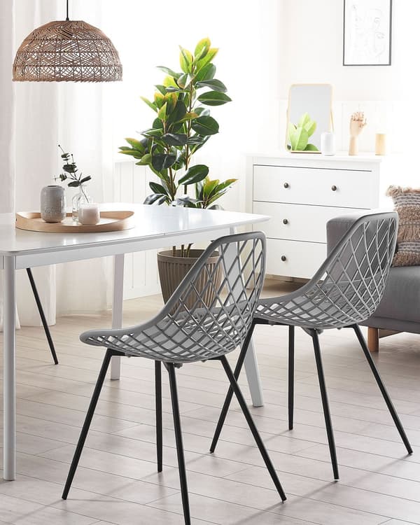 Sett med 2 spisestoler Grå Syntetisk Metall Rund form Dekorativ rygg Moderne Minimalistisk Kjøkken Spisestue