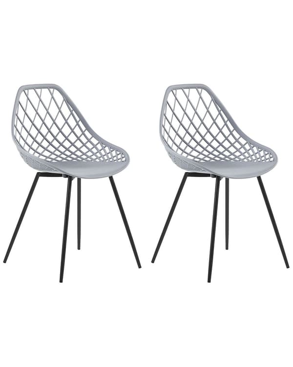 Sett med 2 spisestoler Grå Syntetisk Metall Rund form Dekorativ rygg Moderne Minimalistisk Kjøkken Spisestue