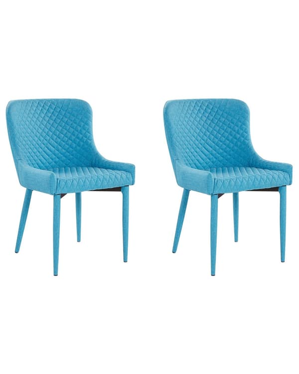Sett med 2 Spisestoler Blått Stoff Møbeltrekk Glam Eklektisk Stil