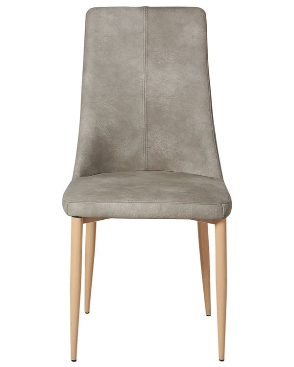 Sett med 2 spisestoler lysegrå imitert skinn stålben høy rygg moderne design