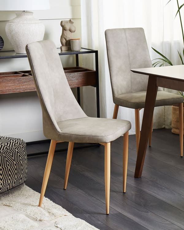 Sett med 2 spisestoler lysegrå imitert skinn stålben høy rygg moderne design