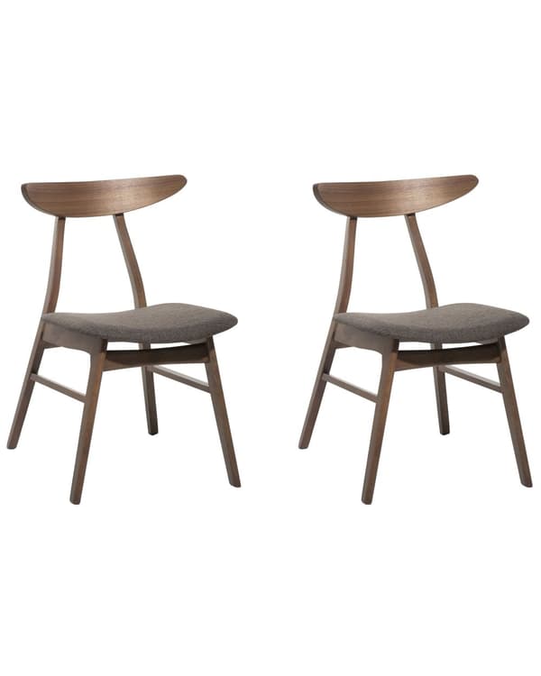 Sett med 2 Spisebordsstoler Ramme Mørkt Gummitre Sete Mørkegrått Polyesterstoff Armløs Retrodesign