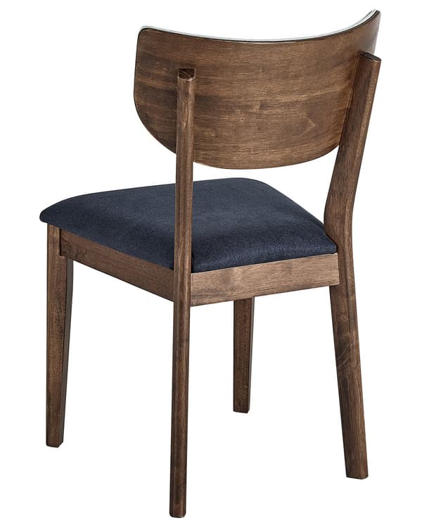 Sett med 2 spisestoler Mørkt gummitre Blått stoff Uten armlener Retro Tradisjonell stil