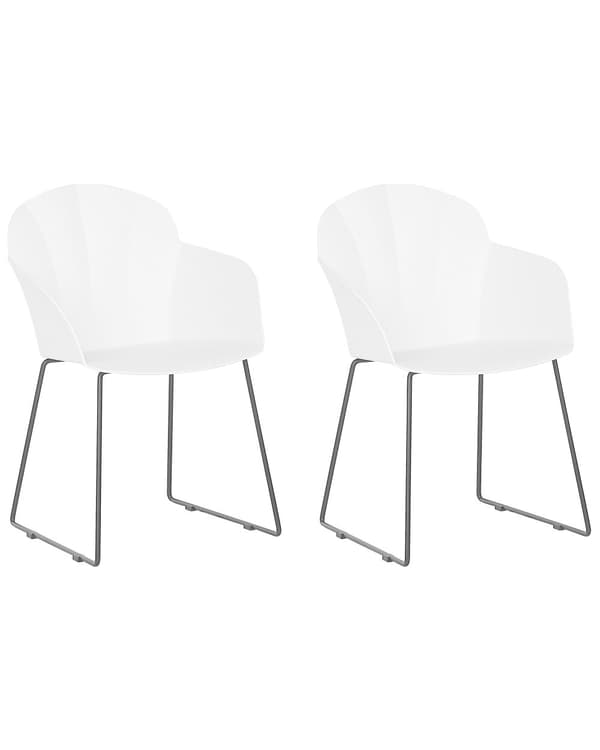 Spisestoler 2 stk hvit plaststoler svart metallben moderne