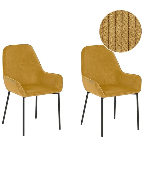 Spisestoler 2 stk gul kordfløyel svart ben glamour moderne