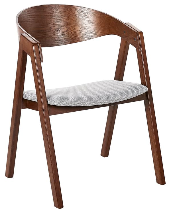 Sæt med 2 spisestuestole Mørkt træ og grå krydsfiner Polyesterstof Gummitræben Retro traditionel stil